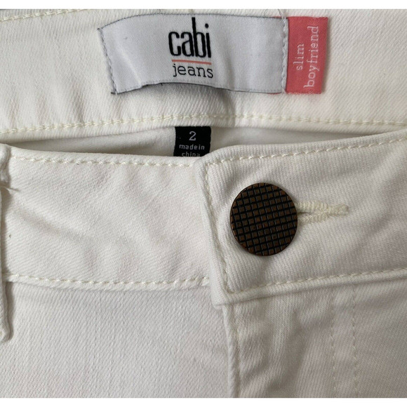 CAbi Women's Cream Slim Boyfriend Floral Embroidered Low Rise Jeans - Size 2 - Picture 4 of 8